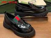 Gucci Womens Loafer with Web Black Shiny Leather 806399 Replica