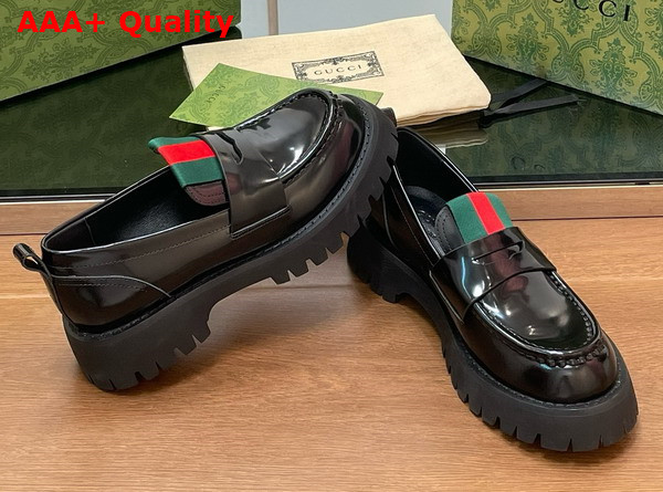 Gucci Womens Loafer with Web Black Shiny Leather 806399 Replica