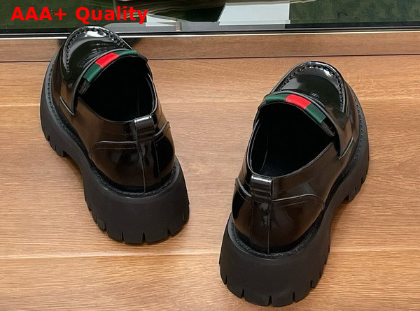 Gucci Womens Loafer with Web Black Shiny Leather 806399 Replica