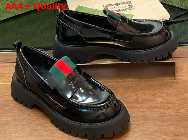 Gucci Womens Loafer with Web Black Shiny Leather 806399 Replica