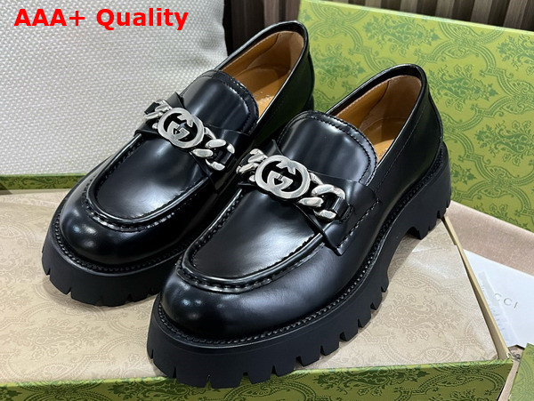 Gucci Womens Lug Sole Loafer in Black Leather 752650 Replica