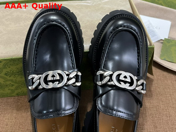 Gucci Womens Lug Sole Loafer in Black Leather 752650 Replica