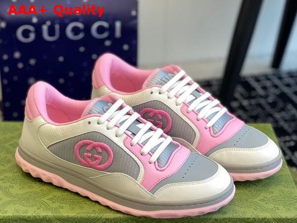 Gucci Womens Mac80 Sneaker in Off White and Pink Leather 747954 Replica