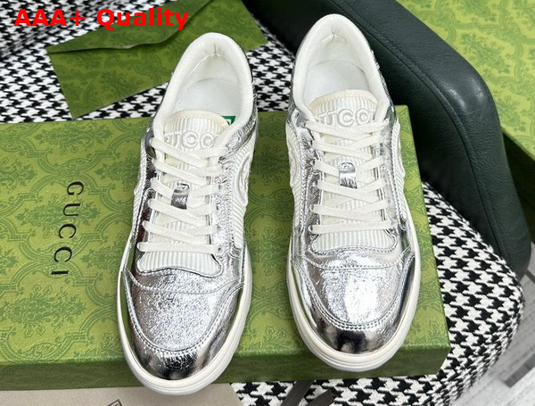 Gucci Womens Mac80 Sneakers in Metallic Silver Leather 750834 Replica