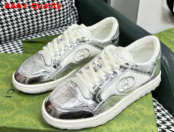 Gucci Womens Mac80 Sneakers in Metallic Silver Leather 750834 Replica