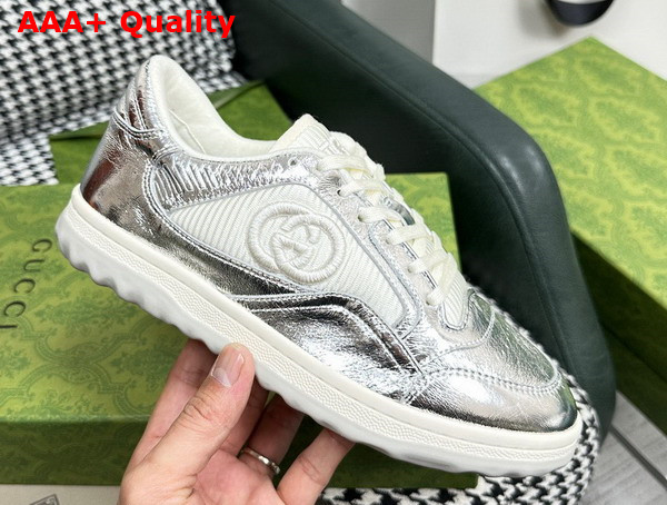 Gucci Womens Mac80 Sneakers in Metallic Silver Leather 750834 Replica