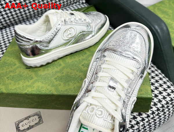 Gucci Womens Mac80 Sneakers in Metallic Silver Leather 750834 Replica