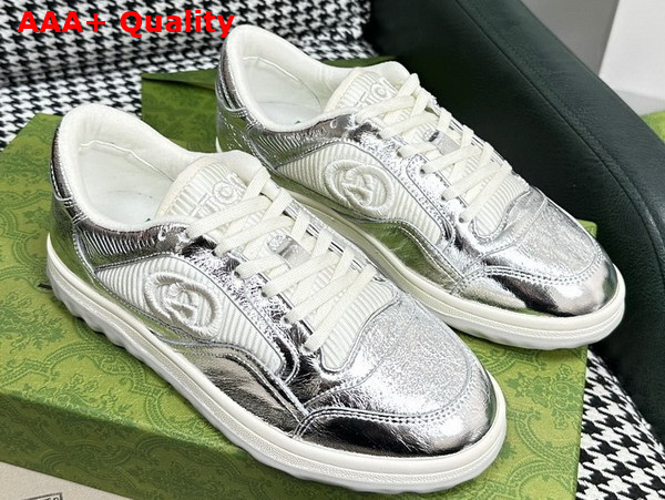 Gucci Womens Mac80 Sneakers in Metallic Silver Leather 750834 Replica