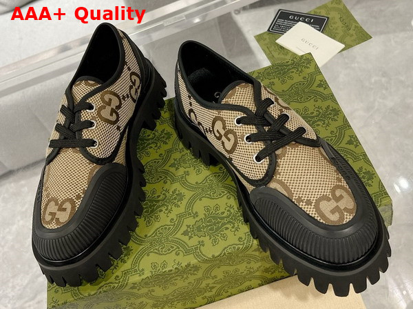 Gucci Womens Maxi GG Lace Up Shoe Camel and Ebony Maxi GG Canvas 751708 Replica