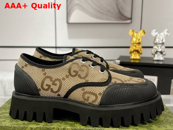 Gucci Womens Maxi GG Lace Up Shoe Camel and Ebony Maxi GG Canvas 751708 Replica