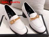 Gucci Womens Mid Heel Loafer with Chain White Leather 626767 Replica