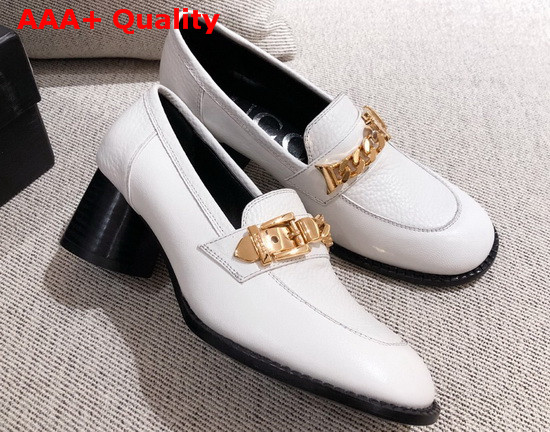 Gucci Womens Mid Heel Loafer with Chain White Leather 626767 Replica