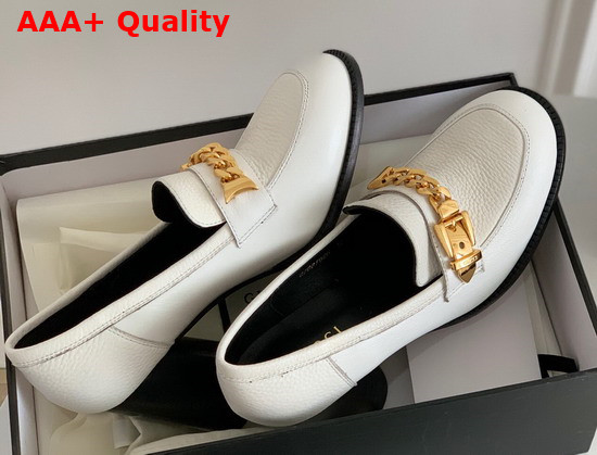 Gucci Womens Mid Heel Loafer with Chain White Leather Sylvie Gold Metal Chain 626767 Replica