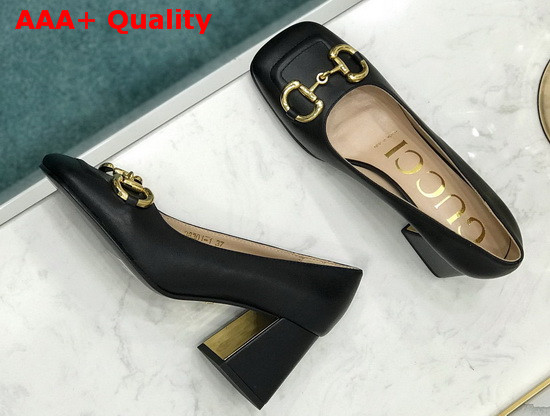 Gucci Womens Mid Heel Pump with Horsebit Black Leather 643886 Replica