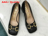 Gucci Womens Mid Heel Pump with Horsebit Black Leather 643886 Replica