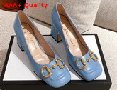 Gucci Womens Mid Heel Pump with Horsebit Light Blue Leather 643886 Replica