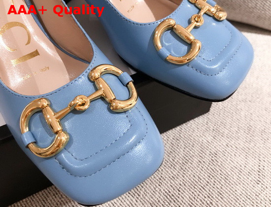 Gucci Womens Mid Heel Pump with Horsebit Light Blue Leather 643886 Replica