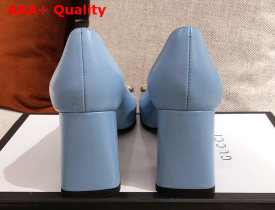 Gucci Womens Mid Heel Pump with Horsebit Light Blue Leather 643886 Replica