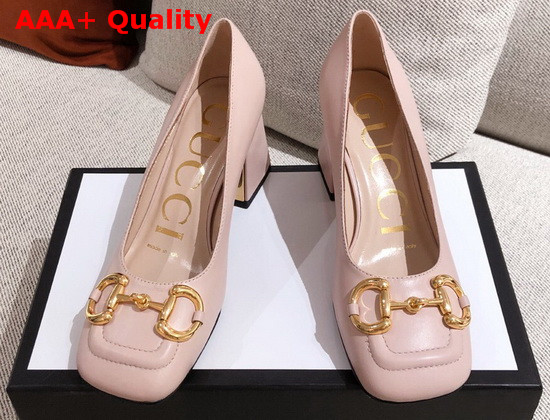 Gucci Womens Mid Heel Pump with Horsebit Light Pink Leather 643886 Replica