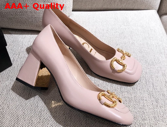 Gucci Womens Mid Heel Pump with Horsebit Light Pink Leather 643886 Replica