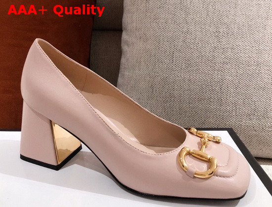 Gucci Womens Mid Heel Pump with Horsebit Light Pink Leather 643886 Replica