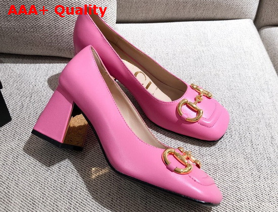 Gucci Womens Mid Heel Pump with Horsebit Pink Leather 643886 Replica