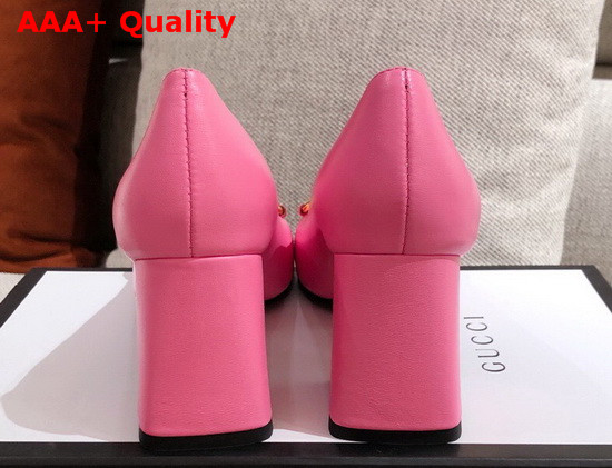 Gucci Womens Mid Heel Pump with Horsebit Pink Leather 643886 Replica