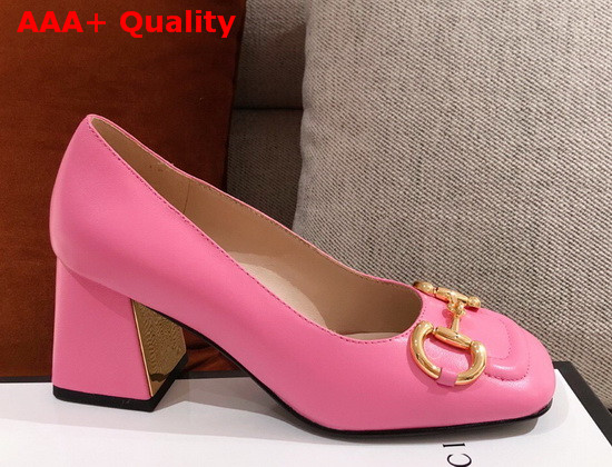 Gucci Womens Mid Heel Pump with Horsebit Pink Leather 643886 Replica