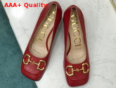 Gucci Womens Mid Heel Pump with Horsebit Red Leather 643886 Replica