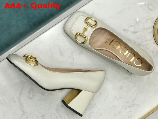 Gucci Womens Mid Heel Pump with Horsebit White Leather 643886 Replica