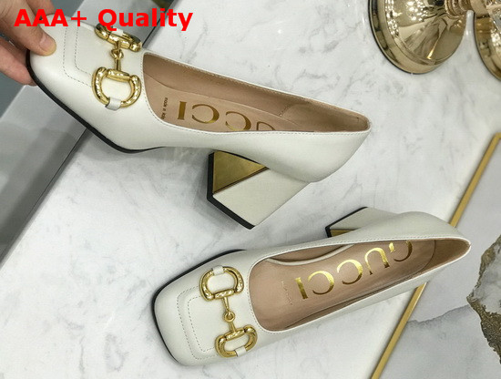 Gucci Womens Mid Heel Pump with Horsebit White Leather 643886 Replica