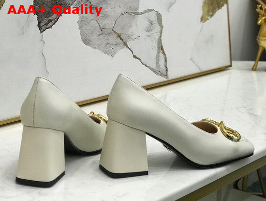 Gucci Womens Mid Heel Pump with Horsebit White Leather 643886 Replica