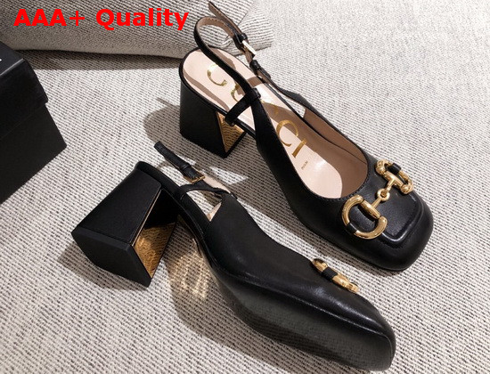 Gucci Womens Mid Heel Slingback with Horsebit Black Leather 643892 Replica