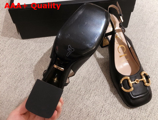 Gucci Womens Mid Heel Slingback with Horsebit Black Leather 643892 Replica