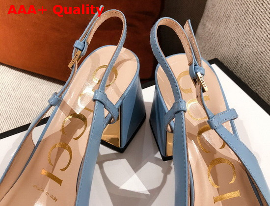 Gucci Womens Mid Heel Slingback with Horsebit Light Blue Leather 643892 Replica