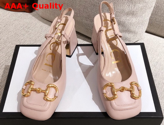 Gucci Womens Mid Heel Slingback with Horsebit Light Pink Leather 643892 Replica