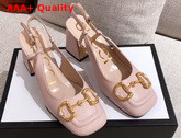 Gucci Womens Mid Heel Slingback with Horsebit Light Pink Leather 643892 Replica