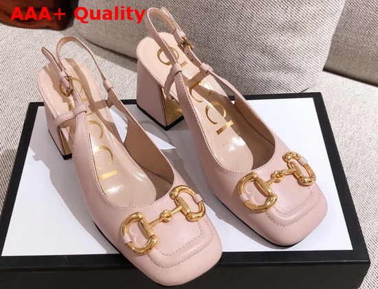 Gucci Womens Mid Heel Slingback with Horsebit Light Pink Leather 643892 Replica