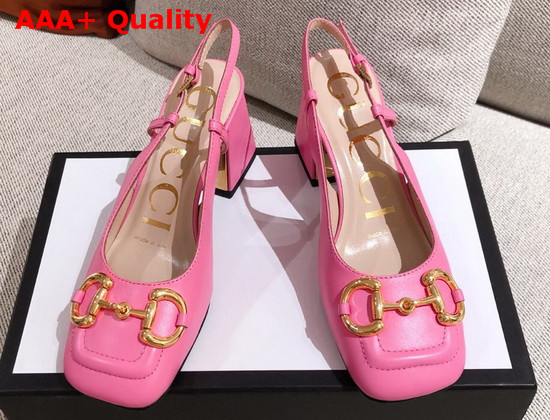 Gucci Womens Mid Heel Slingback with Horsebit Pink Leather 643892 Replica