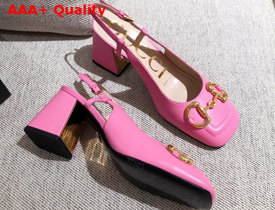 Gucci Womens Mid Heel Slingback with Horsebit Pink Leather 643892 Replica