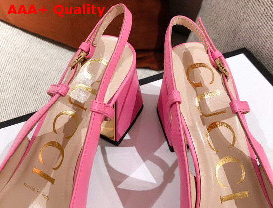 Gucci Womens Mid Heel Slingback with Horsebit Pink Leather 643892 Replica