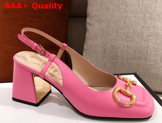 Gucci Womens Mid Heel Slingback with Horsebit Pink Leather 643892 Replica