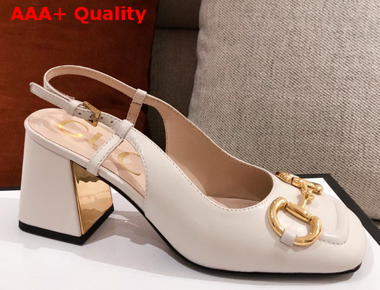 Gucci Womens Mid Heel Slingback with Horsebit White Leather 643892 Replica