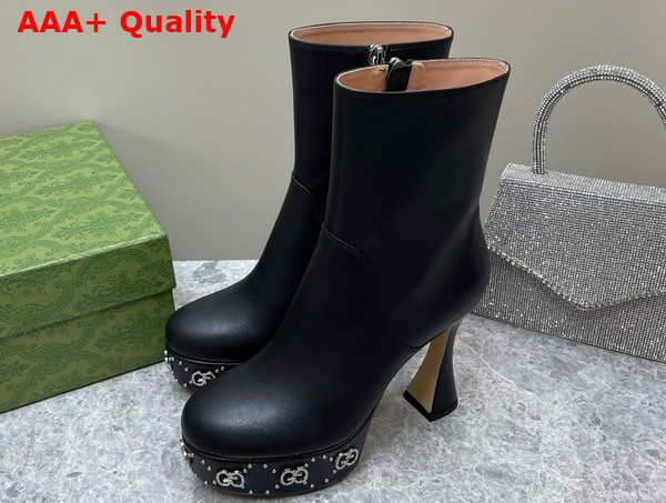 Gucci Womens Platform Boot with GG Studs Black Leather 740599 Replica