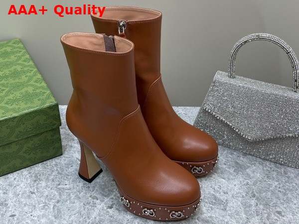 Gucci Womens Platform Boot with GG Studs Brown Leather 740599 Replica