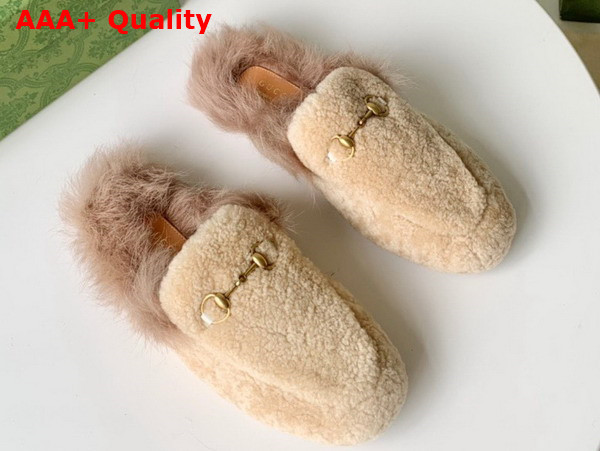 Gucci Womens Princetown Shearling Slipper in Beige Replica