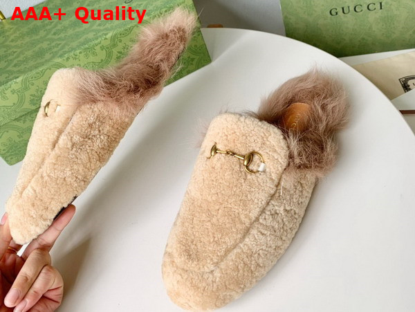 Gucci Womens Princetown Shearling Slipper in Beige Replica