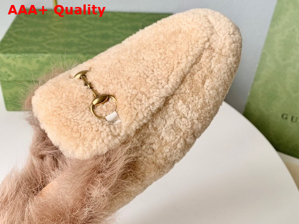 Gucci Womens Princetown Shearling Slipper in Beige Replica