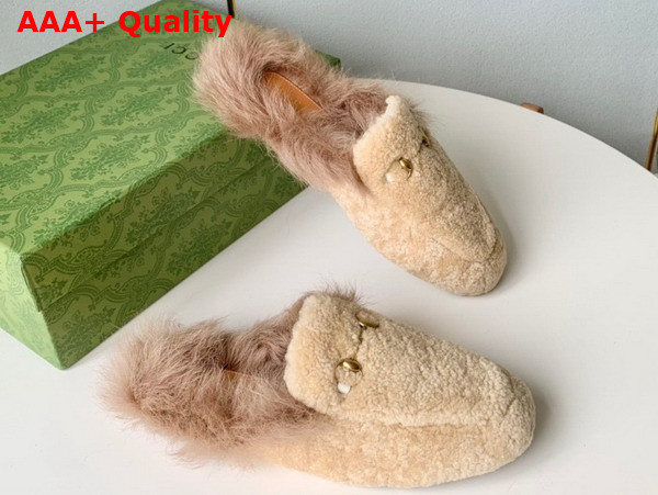 Gucci Womens Princetown Shearling Slipper in Beige Replica