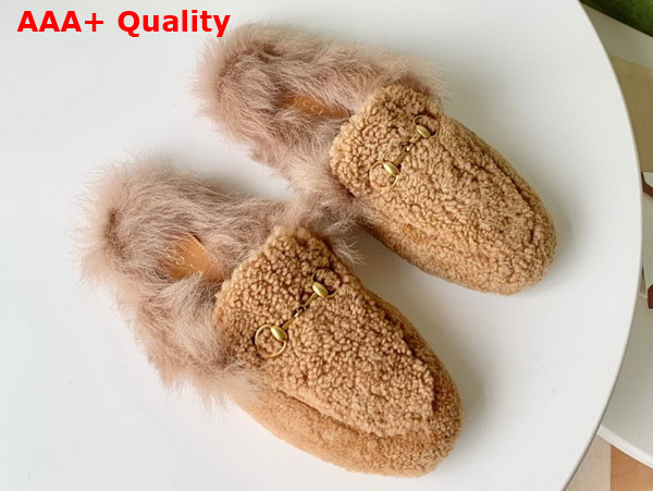 Gucci Womens Princetown Shearling Slipper in Light Brown Replica